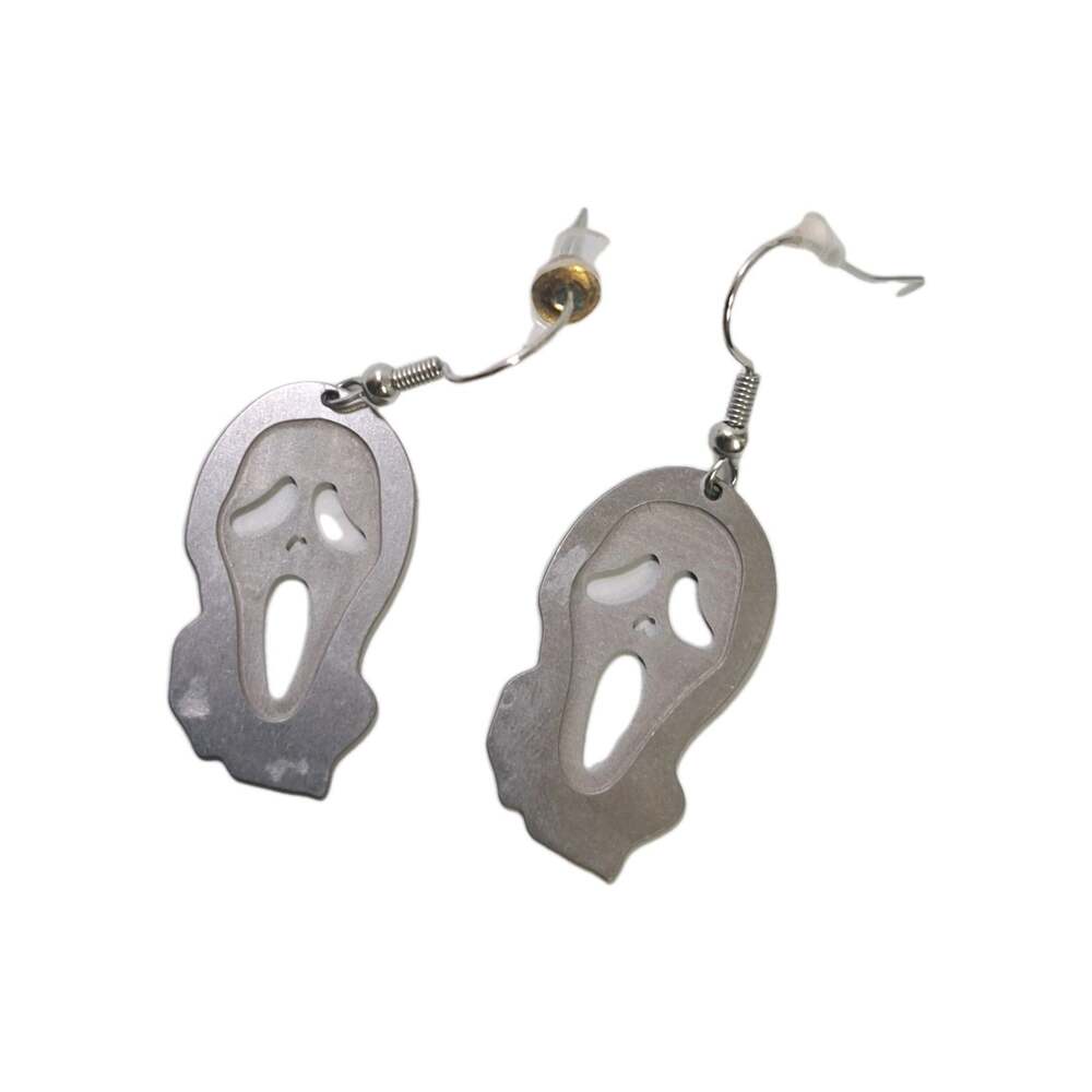 Metal Ghostface Dangle Earrings Horror Goth Scary Ghost Face Hanging Jewelry